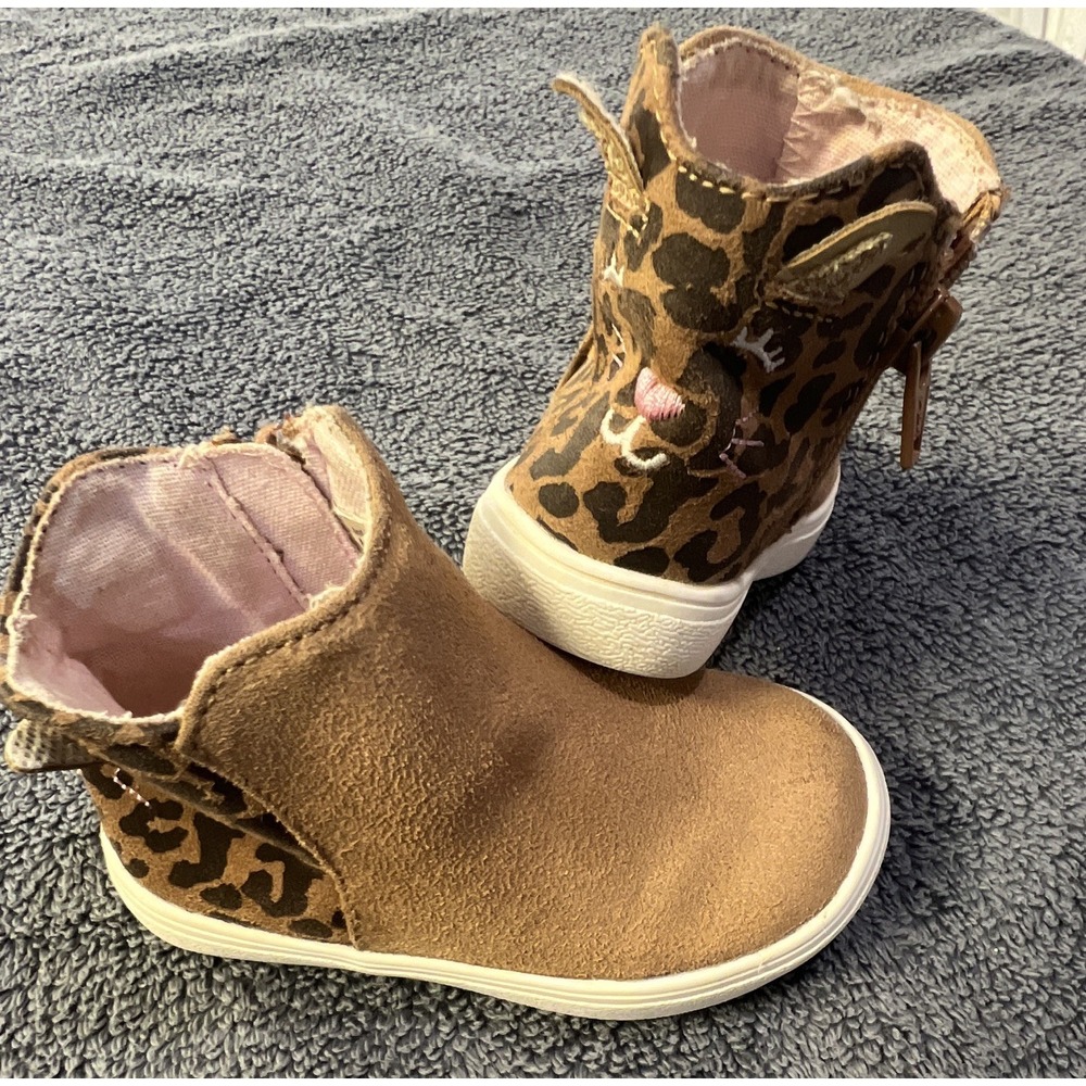 Self Esteen Girls Brown Faux Suede Leopard Print Ankle Bootie Zip US 5 - Picture 2 of 7